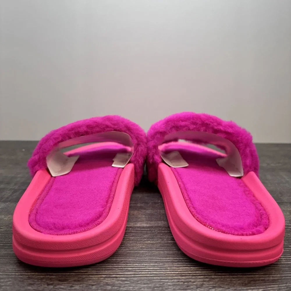 APL Slide Women's 8 Shearling Sandals Neon Pink NEW
